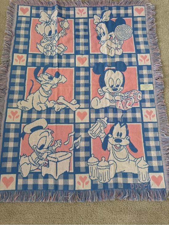 Avon - Disney Other - Vintage 1994 Avon Disney Baby Characters Woven Throw Blanket Pink Blue Fringe